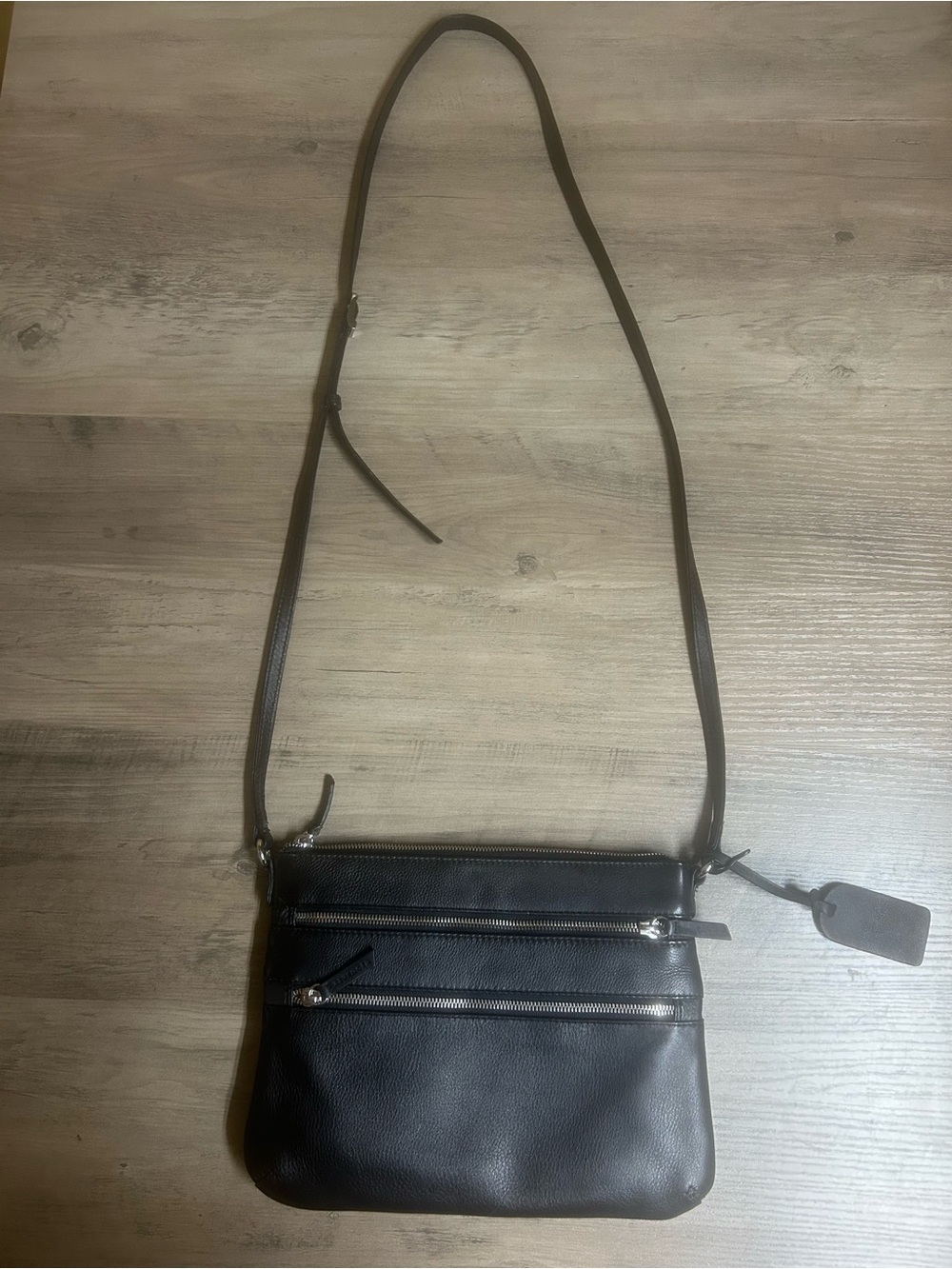 Levenger Black Leather Crossbody Bag